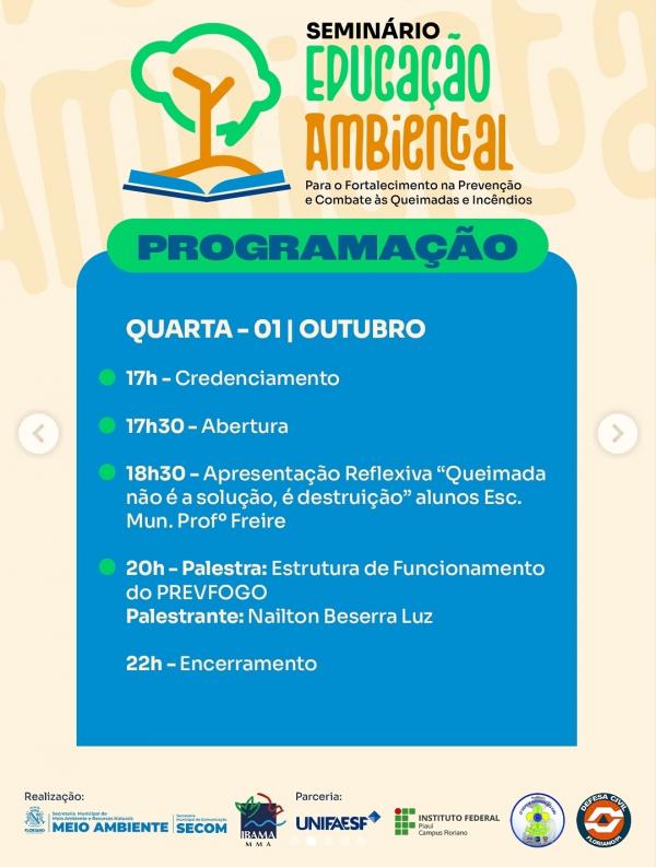 Floriano sediará Seminário de Educação Ambiental para prevenção e combate às queimadas(Imagem:Reprodução/Instagram )