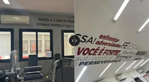  Algumas frases de superação e resiliência nas paredes do CT.(Imagem:Foto 1: Figura 1: academia da base do Flamengo ? F)