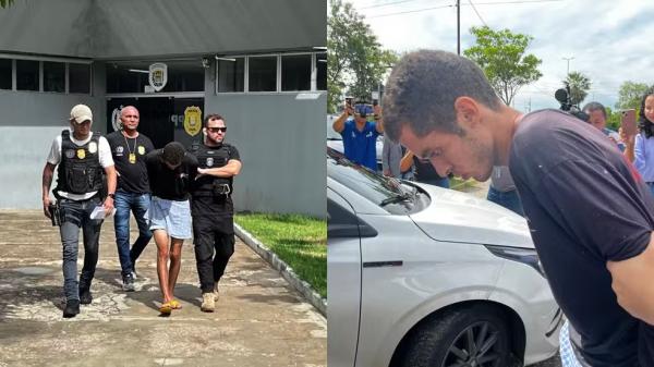 Filho preso suspeito de matar o pr&oacute;prio pai dep&otilde;e em Teresina.(Imagem:Reprodu&ccedil;&atilde;o/Gabriely Corr&ecirc;a (G1))