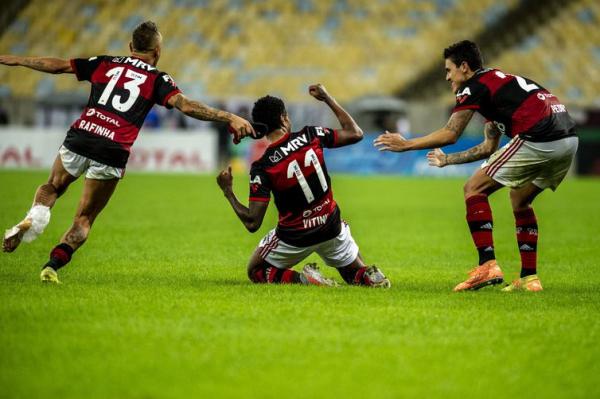 Vitinho celebra o gol da vitória do Flamengo.(Imagem:Marcelo Cortes/Flamengo/Direitos Reservados)