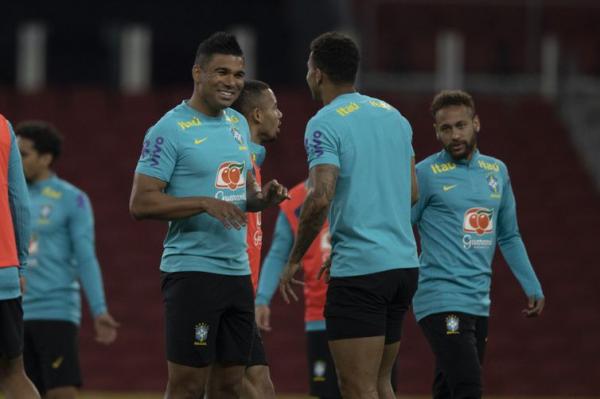 No treino comandado ontem (3) no Beira Rio, Casemiro atuou como capitão da seleção brasileira.(Imagem:Lucas Figueiredo/CBF/Direitos Reservados)