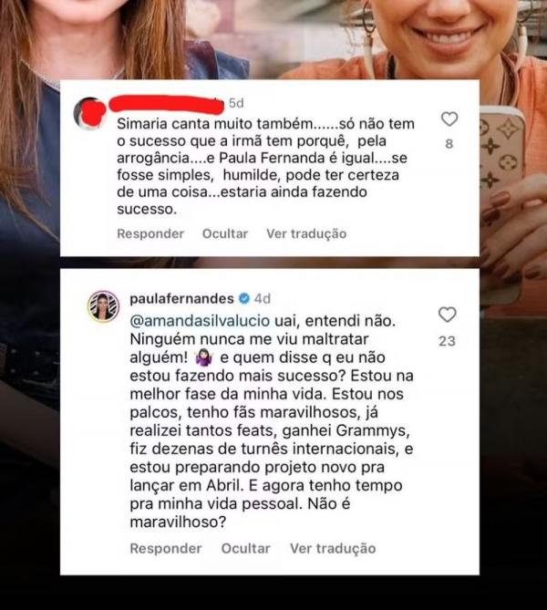 Paula Fernandes rebate internauta que diz que ela 