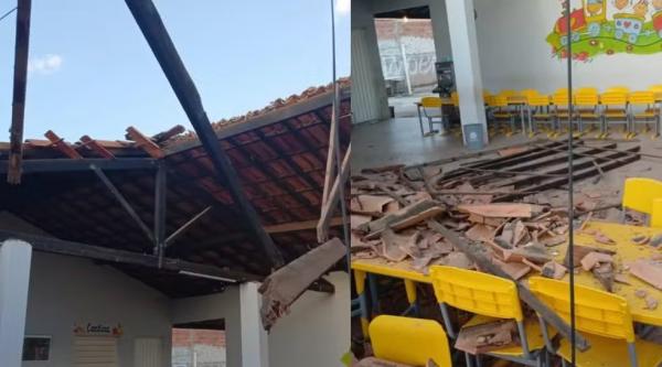 Teto de creche desaba em cidade do interior do Piauí.(Imagem:Reprodução)