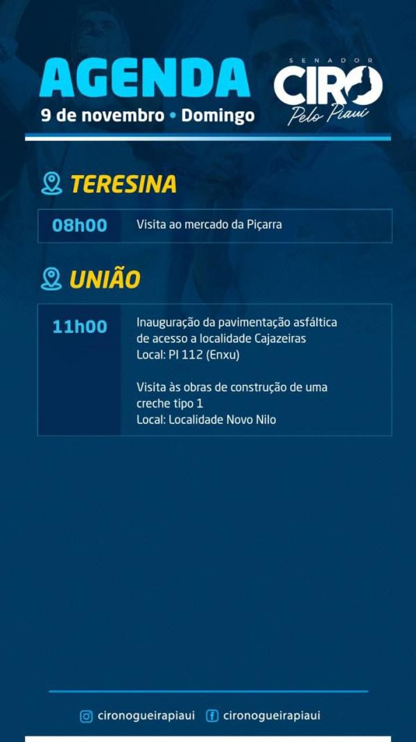 Confira a agenda do senador Ciro Nogueira para este domingo (09)(Imagem:Ascom)