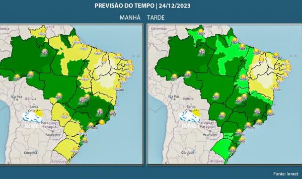 Temperaturas mais baixas devem ocorrer em Curitiba e Brasília.(Imagem:Reprodução/Inmet)