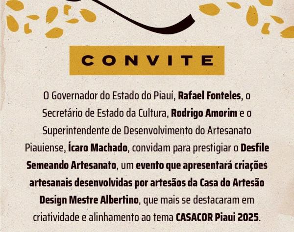 O desfile vai apresentar as criações artesanais desenvolvidas por artesãos da Casa do Artesão Design Mestre Albertino.(Imagem:Divulgação)