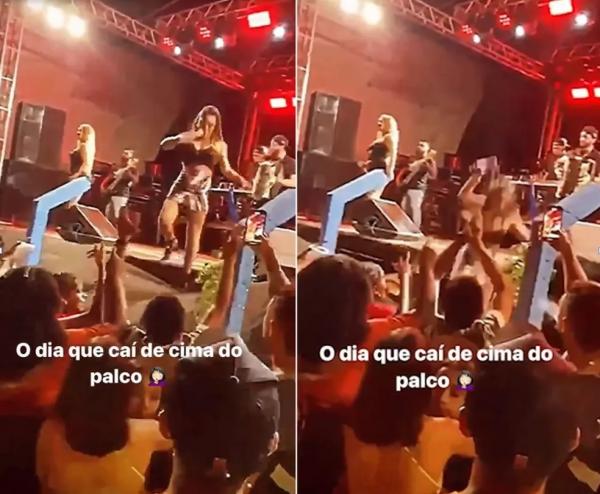 Vocalista da Banda Forró dos Plays cai de palco durante show em São Francisco do Piauí.(Imagem:Reprodução)