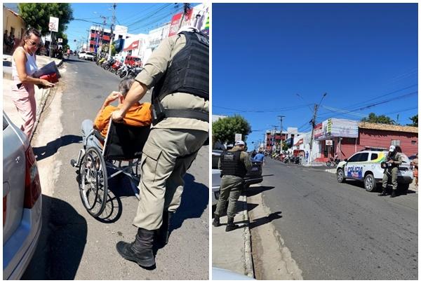 3º BPM de Floriano realiza ação humanizada e auxilia pessoas com mobilidade reduzida no trânsito.(Imagem:Divulgação/PM)
