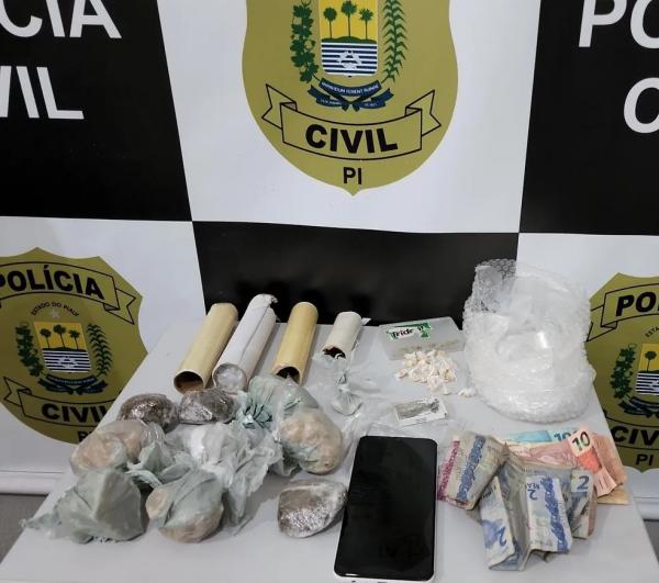  Casal suspeito de comandar boca de fumo em Campo Maior é preso em flagrante.(Imagem:Polícia Civil )