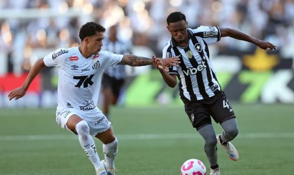 Lance de jogo entre Botafogo e Santos válido pelo Campeonato Brasileiro de Futebol Série A.(Imagem:Vitor Silva/Botafogo)