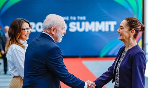 Presidente da República, Luiz Inácio Lula da Silva recebe a presidente do México Claudia Sheinbaum, durante cumprimentos aos líderes do G20.(Imagem:Ricardo Stuckert/PR)