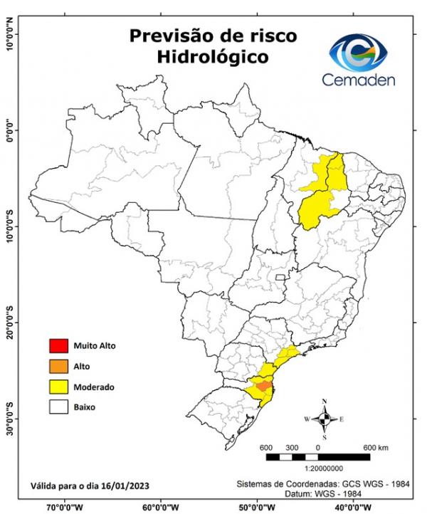Centro de monitoramento faz alerta de risco de inundações e enxurradas no Piauí.(Imagem:Reprodução/Cemaden)