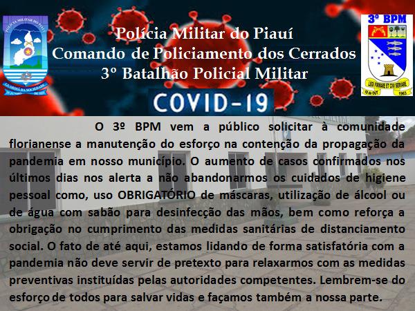 3º Batalhão de Polícia Militar de Floriano reforça a prevenção ao coronavírus(Imagem:Divulgação)