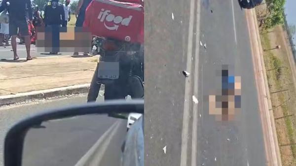 Motociclista morre ao colidir com vaca em Teresina; moradores saquearam carne do animal.(Imagem:Reprodução)