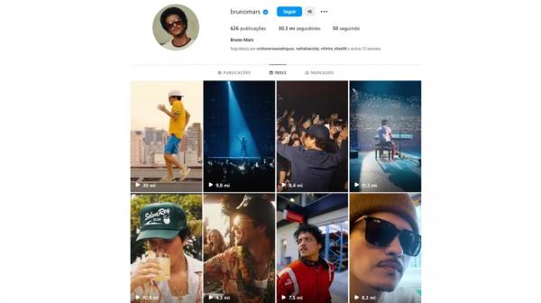 Vídeo de Bruno Mars dançando no Brasil é o mais visto do artista no Instagram.(Imagem:Instagram)