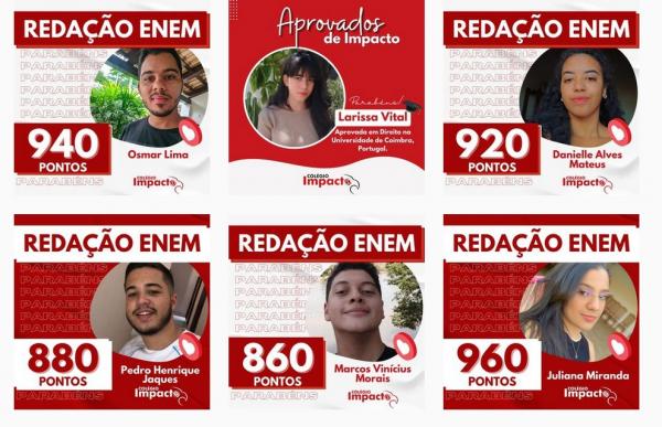 Alunos do Colégio Impacto se destacam em nota de redação do Enem(Imagem:Reprodução/Instagram)