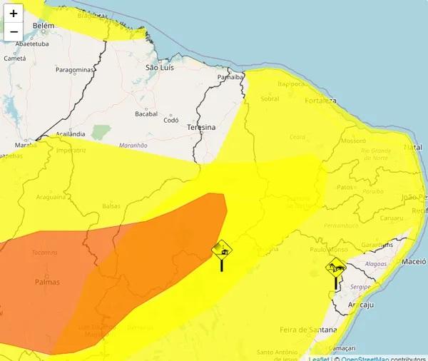 Piauí tem dois alertas para baixa umidade e um para vendaval neste fim de semana.(Imagem:Reprodução/Inmet)