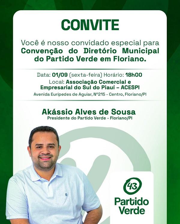 Partido Verde convida para Convenção Municipal em Floriano.(Imagem:Divulgação)