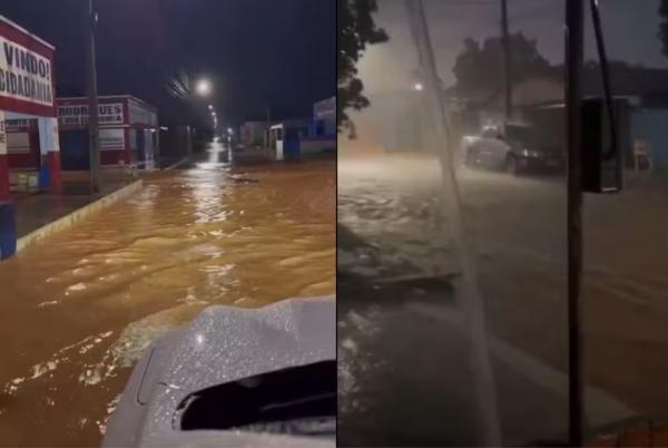Ruas ficam alagadas ap&oacute;s forte chuva no Sul do Piau&iacute;.(Imagem:Reprodu&ccedil;&atilde;o/Redes Sociais)