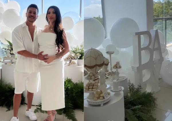 Esperando primeiro bebê juntos, Arthur Aguiar e Jheny Santucci fazem chá revelação.(Imagem:Reprodução/Instagram)