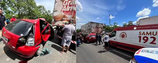 Colisão causada por acidente deixou uma mulher ferida na BR-316.(Imagem:Aniele Brandão/TV Clube)