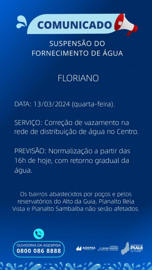 Normalização do abastecimento está prevista para as 16h00, afetando apenas alguns bairro da cidade.(Imagem:Divulgação)