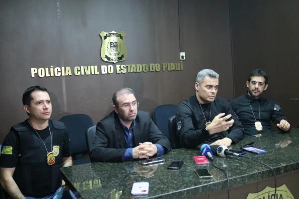 Delegados da Polícia Civil do Piauí durante coletiva de imprensa em Teresina(Imagem:Lucas Marreiros)