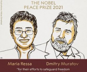 Os jornalistas Maria Ressa, das Filipinas, e Dmitri Muratov, da Rússia, ganharam o prêmio Nobel da Paz de 2021. O anúncio foi feito na manhã desta sexta-feira (8) pelo comitê norue(Imagem:Reprodução)