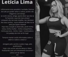 A personal trainer Letícia Lima faleceu, neste sábado (1), um dia  após realizar cirurgia para tratar uma apendicite.  A  jovem já estava de alta, em casa, quando passou mal e foi(Imagem:Reprodução)