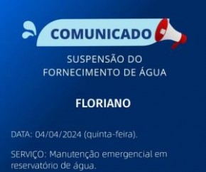 Agepisa comunica suspensão do fornecimento de água devido a manutenção emergencial.(Imagem:Divulgação)