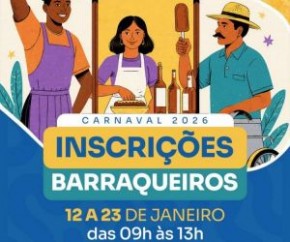 Not&iacute;cias  Abertas as inscri&ccedil;&otilde;es para barraqueiros que ir&atilde;o atuar no Carnaval de Floriano 2026 Jan 12, 2026 - 10:01  Facebook  Twitter      Abertas as inscri&ccedil;&otilde;es para barraqueiros q(Imagem:Reprodu&ccedil;&atilde;o)