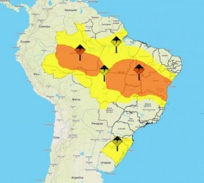 No alerta laranja são esperadas chuvas entre 30 e 60 mm/h ou 50 e 100 mm/dia, com ventos intensos de 60 a 100 km/h. Há risco de corte de energia elétrica, queda de galhos de árvore(Imagem:Reprodução)