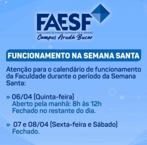 FAESF terá horário reduzido no setor administrativo nesta quinta-feira(Imagem:Reprodução/Instagram)