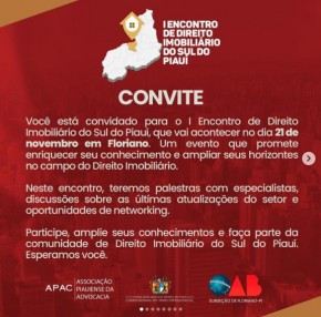 OAB Subseção Floriano promove o 1º Encontro de Direito Imobiliário do Sul do Piauí.(Imagem:Reprodução/Instagram)