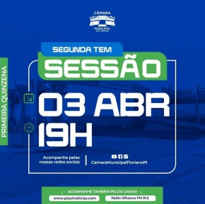 Câmara Municipal de Floriano inicia ciclo de sessões ordinárias em abril com transmissão ao vivo.(Imagem:Reprodução)