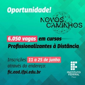 IFPI oferta mais de 6.000 vagas de cursos profissionalizantes à distância.(Imagem:Divulgação)