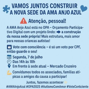 AMA Anjo Azul participa do OPA com projeto para construção da sede própria e convida todos a votar.(Imagem:Divulgação)