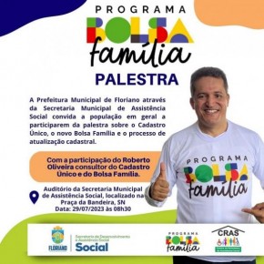 Prefeitura de Floriano promove palestra sobre Cadastro Único e novo Bolsa Família.(Imagem:Reprodução/Instagram)