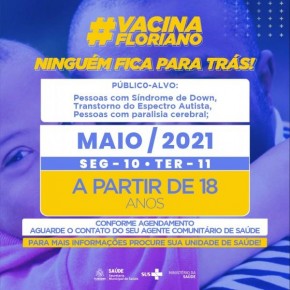 Floriano vai iniciar vacinação de gestantes, pessoas com Down, autismo e paralisia cerebral.(Imagem:Secom)