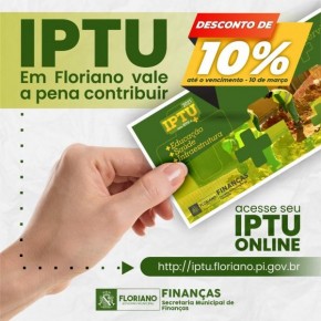 IPTU ? Prazo para pagamento com desconto termina em 10 de março.(Imagem:Secom)