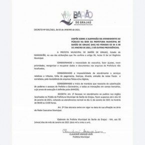 Prefeitura de Barão de Grajaú decreta adiamento no atendimento ao público(Imagem:Divulgação)