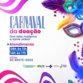 Carnaval da Doação: Posto de Coleta de Leite Humano em Floriano faz um apelo por solidariedade.(Imagem:Reprodução/Instagram)