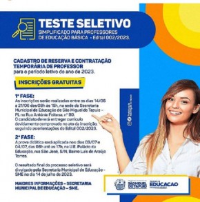 Teste seletivo simplificado para Professores de Educação Básica do município de São Miguel do Tapuio(Imagem:Divulgação)