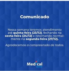 Clínica Medical Ame informa sobre recesso de Natal(Imagem:Divulgação)