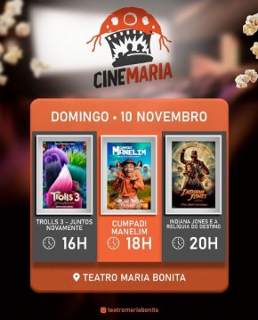 Domingo de diversão no Cine Maria em Floriano com três atrações imperdíveis.(Imagem:Reprodução/Instagram)