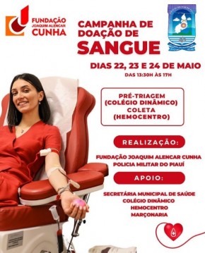 Fundação Joaquim Alencar Cunha e Polícia Militar promovem campanha de doação de sangue em Floriano(Imagem:Divulgação)