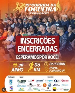 Inscrições encerradas! 3º BPM de Floriano agradece e promete uma Corrida da Fogueira inesquecível(Imagem:Reprodução/Instagram)