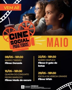 Cine Social leva sessões gratuitas de cinema a três bairros de Floriano neste mês de maio.(Imagem:Divulgação)