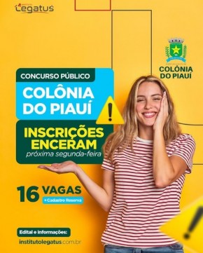 Inscrições para concurso público de Colônia do Piauí se encerram segunda-feira.(Imagem:Reprodução/Instagram)