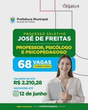 Prefeitura de José de Freitas-PI abre processo seletivo para Professor, Psicólogo e Psicopedagogo.(Imagem:Reprodução/Instagram)